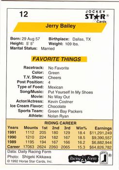 1992 Jockey Star #12 Jerry Bailey Back